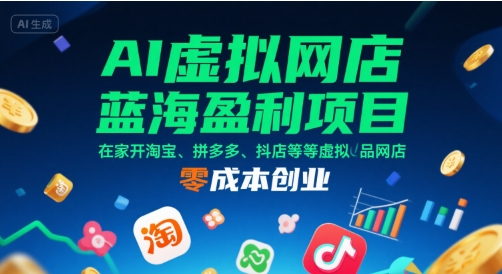 AI虚拟网店蓝海盈利项目，在家开淘宝、拼多多、抖店等虚拟品网店，零成本创业-佳腾网赚