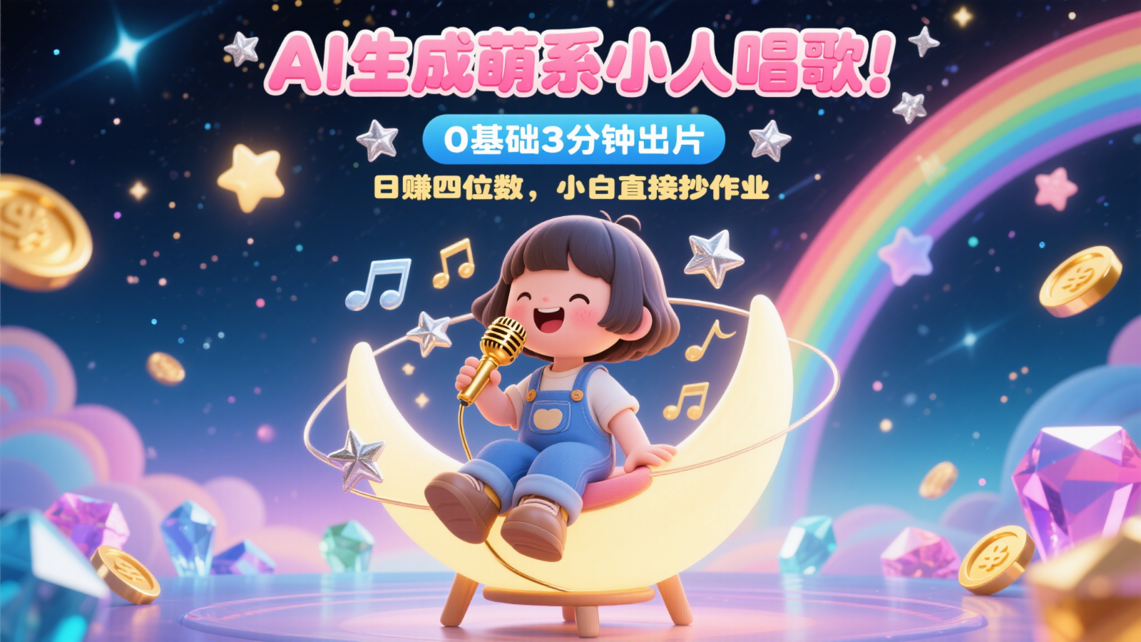 AI生成萌系小人唱歌！0基础3分钟出片，28个作品涨粉9万，日赚四位数，小白直接抄作业-佳腾网赚
