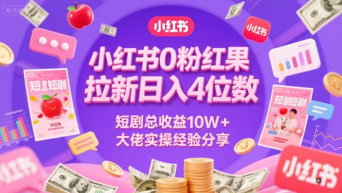 小红书0粉红果短剧拉新日入4位，数短剧总收益10W+大佬实操经验分享-佳腾网赚