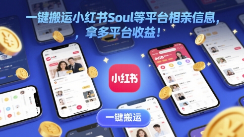 一键搬运小红书Soul等平台相亲信息，拿多平台收益!-佳腾网赚