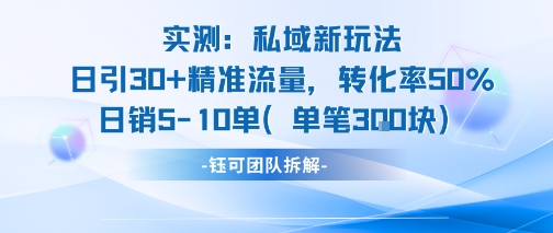 实测私域新玩法日引30加精准流量转化率50%日销5-10单每笔3张-佳腾网赚