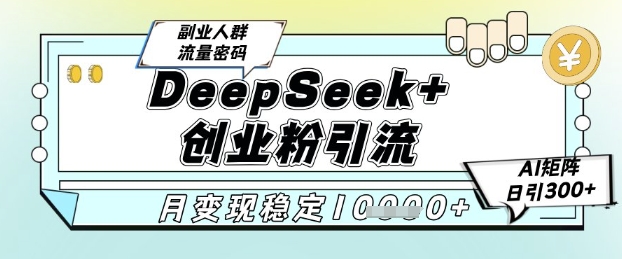 DeepSeek+创业粉精准引流，全新分享课4.0玩法，AI矩阵日引300+，多种变现方式，稳定月入1W-佳腾网赚