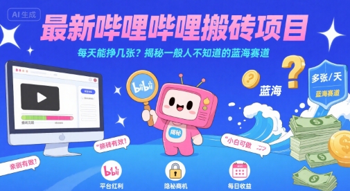 最新哔哩哔哩上B站搬砖项目，每天能挣几张？揭秘一般人不知道的蓝海赛道-佳腾网赚