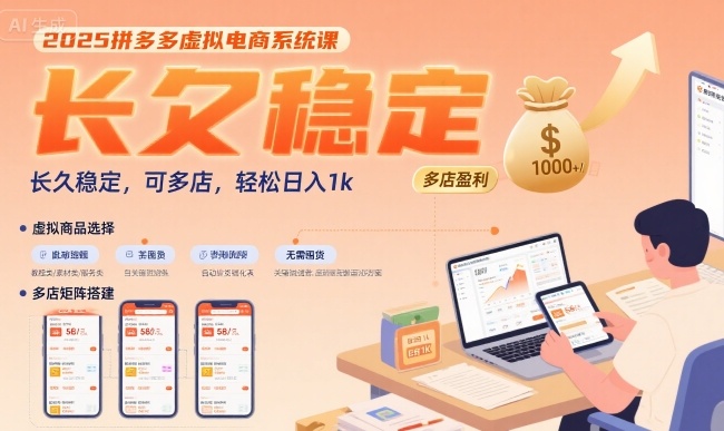 2025拼多多虚拟电商系统课，长久稳定，可多店，轻松日入1k-佳腾网赚