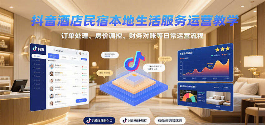 抖音酒店民宿本地生活服务运营教学，订单处理、房价调控、财务对账等日常运营流程-佳腾网赚