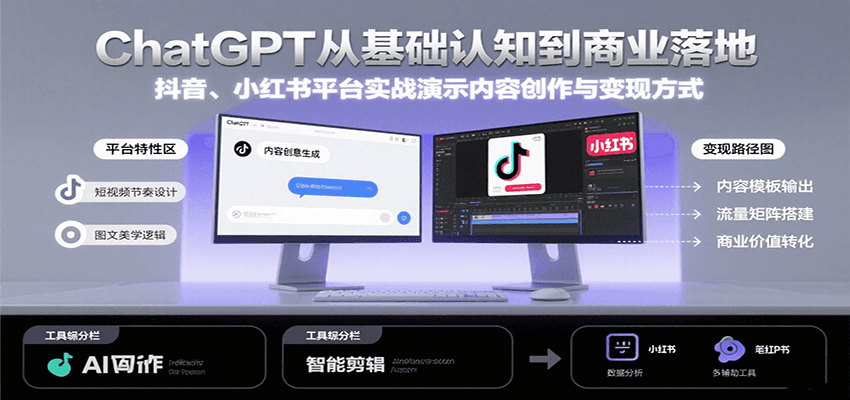 ChatGPT从基础认知到商业落地，实战演示抖音、小红书等平台的内容创作与变现-佳腾网赚