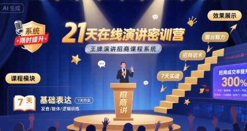 21天在线演讲密训营，王牌演讲招商课程系统-佳腾网赚