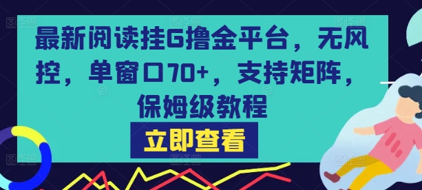 最新阅读挂G撸金平台，无风控，单窗口70+，支持矩阵，保姆级教程【揭秘】-佳腾网赚