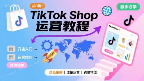 TikTok Shop从0到1运营教程，TikTok跨境电商新手必学课程-佳腾网赚