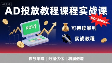 AD投放教程课程实战课，实现广告ROI300%+可持续暴利-佳腾网赚