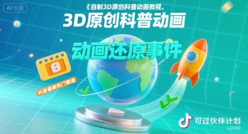 自制3D原创科普动画教程，动画还原事件，抖音最新热门赛道，可过伙伴计划-佳腾网赚