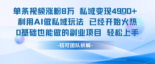 单条视频私域变现4.9k+利用AI做私域玩法 已经开始火热0基础也能做的副业项目轻松上手-佳腾网赚