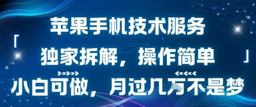 苹果手机技术服务，独家拆解，操作简单，小白可做，月过1W不是梦-佳腾网赚