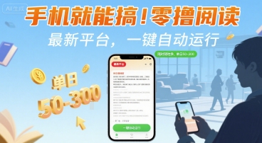 手机就能搞！零撸阅读挂G，最新平台，一键自动运行，随时随地挣，单日50-3张+【揭秘】-佳腾网赚