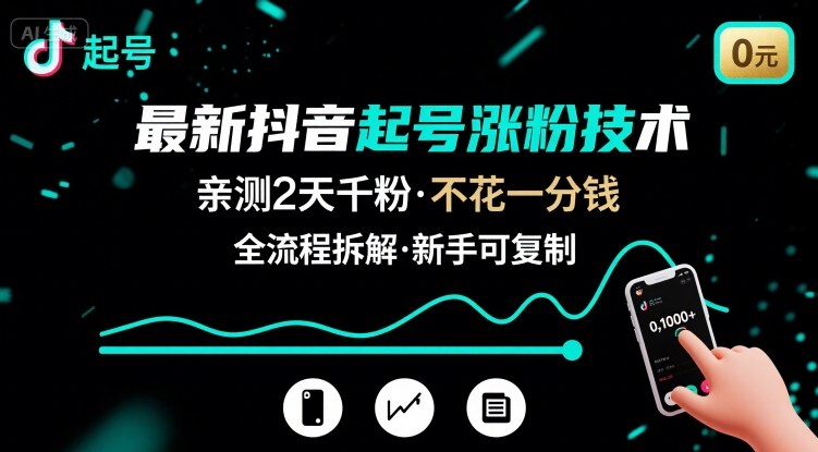 最新抖音起号涨粉技术，亲测2天千粉，不花一分钱，全流程拆解-佳腾网赚