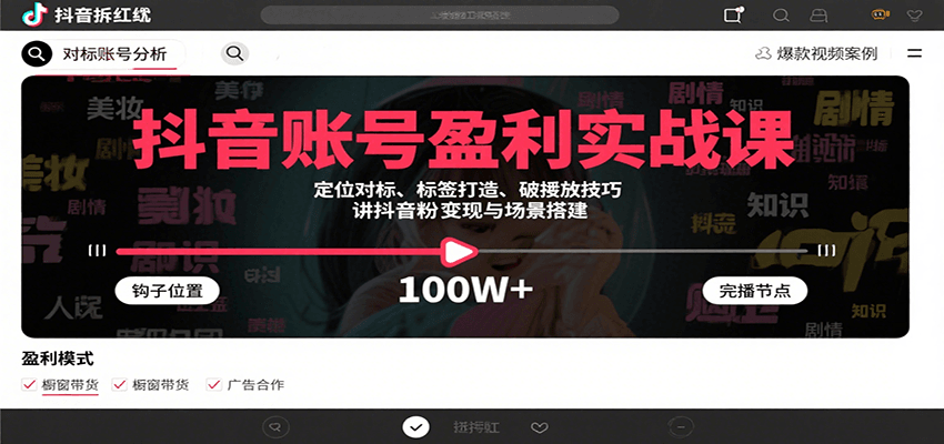 抖音账号盈利实战课，定位对标、标签打造、破播放技巧，讲涨粉变现与场景搭建-佳腾网赚
