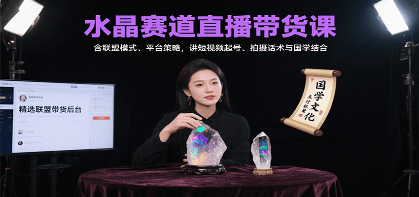 水晶赛道直播带货课：含联盟模式、平台策略，讲短视频起号、拍摄话术与国学结合-佳腾网赚