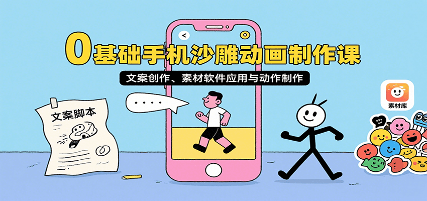 0基础手机沙雕动画制作课，文案创作、素材软件应用与动作制作-佳腾网赚