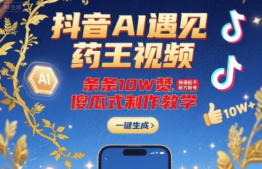 抖音AI遇见药王视频，条条10W赞，快速起千粉万粉号，傻瓜式制作教学-佳腾网赚