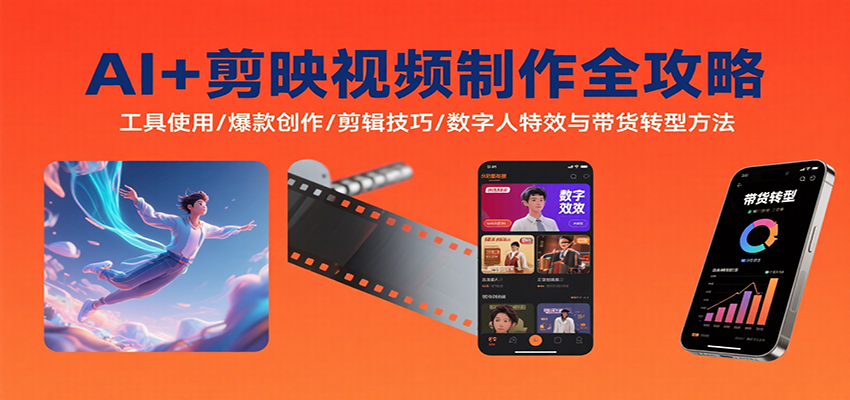 AI+剪映视频制作全攻略：工具使用/爆款创作/剪辑技巧/数字人特效与带货转型方法-佳腾网赚