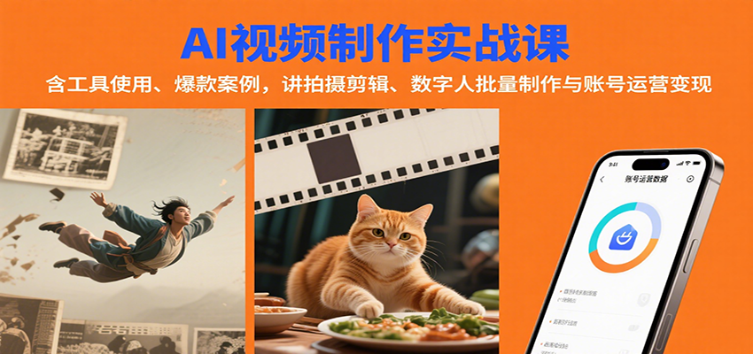 AI视频制作实战：含工具使用、爆款案例，讲拍摄剪辑、数字人批量制作与账号运营变现-佳腾网赚