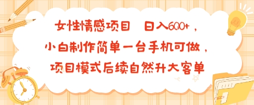 女性情感项目 小白制作简单一台手机可做 项目模式后续自然升大客单 日入6张-佳腾网赚