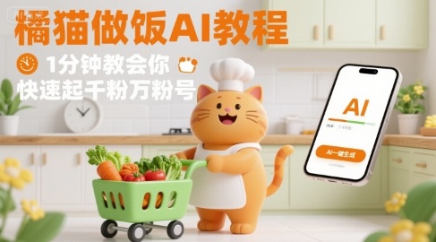 有趣的橘猫买菜做饭视频，用AI一键搞定，1分钟教会你，快速起千粉万粉号-佳腾网赚