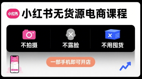 小红书无货源电商课程，不拍摄不露脸不用囤货，一部手机即可开店-佳腾网赚