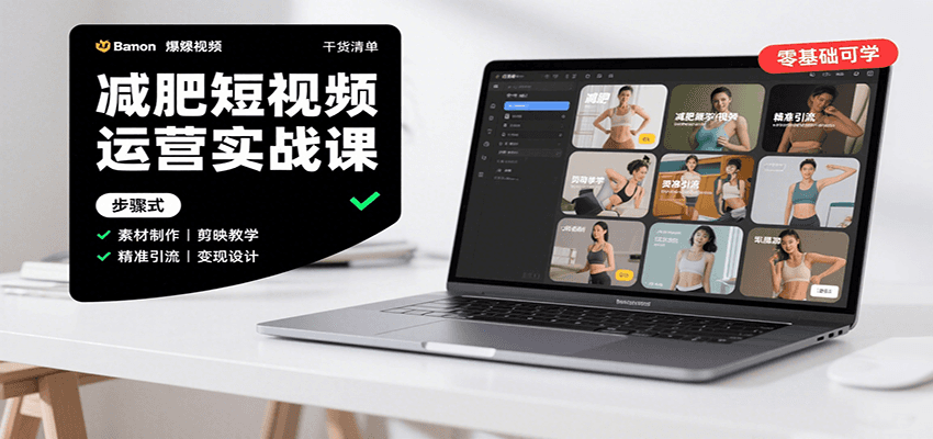 减肥短视频运营实战课：含素材制作、剪映教学，讲精准引流、变现设计与内容模板技巧-佳腾网赚
