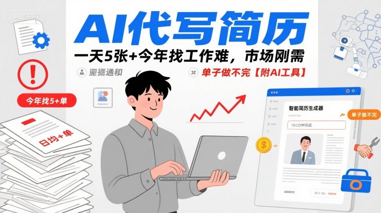 AI代写简历，一天5张+今年找工作难，市场刚需，单子做不完【附AI工具】-佳腾网赚