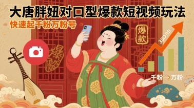 大唐胖妞对口型爆款短视频玩法，快速起千粉万粉号-佳腾网赚