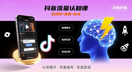 抖音流量认知课，短视频+直播+私域，认知提升，闪电开悟-佳腾网赚