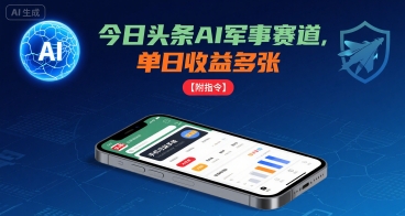 今日头条AI军事赛道，单日收益多张 ，手机可做【附指令】-佳腾网赚