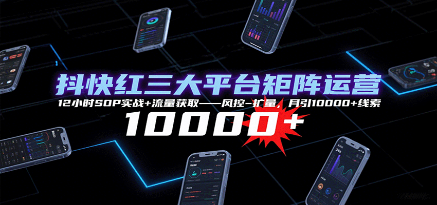 抖快红三大平台矩阵运营，12小时SOP实战+流量获取-风控-扩量，月引10000+线索-佳腾网赚