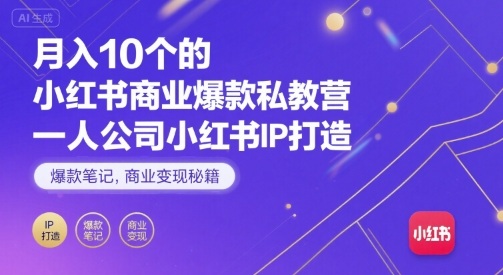 月入10个的小红书商业爆款私教营，一人公司小红书IP打造，爆款笔记，商业变现秘籍-佳腾网赚