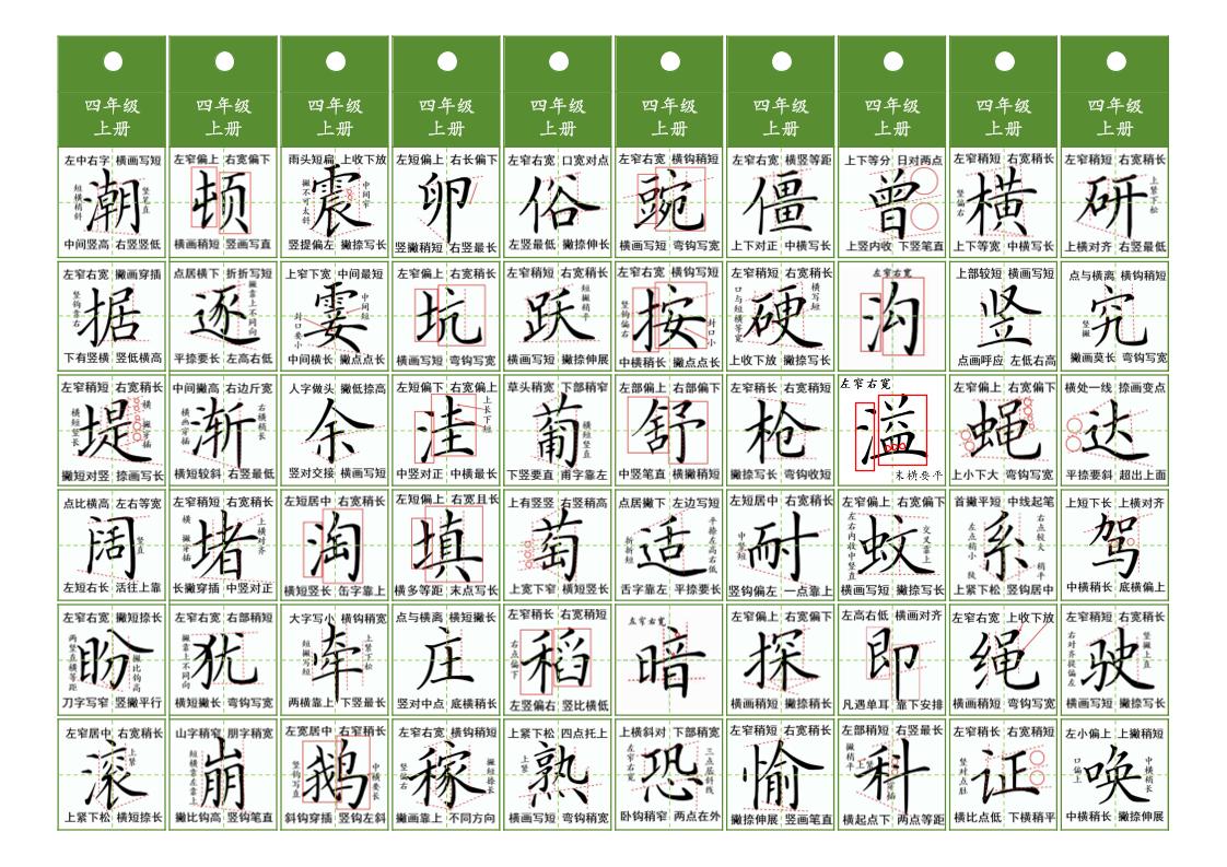 四年级上语文同步精讲字卡（共10页）-佳腾网赚