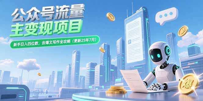 公众号流量主变现项目，新手日入四位数，含爆文写作全攻略(更新25年7月-佳腾网赚