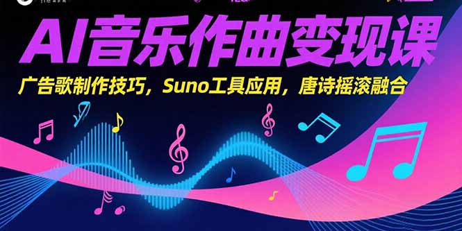 AI音乐作曲变现课，广告歌制作技巧，Suno工具应用，唐诗摇滚融合-佳腾网赚