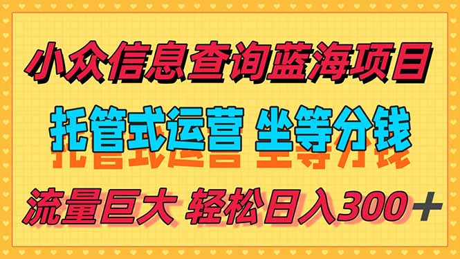 稳定日入300＋，小众信息查询蓝海项目，全程懒人式托管，解放你的时间-佳腾网赚