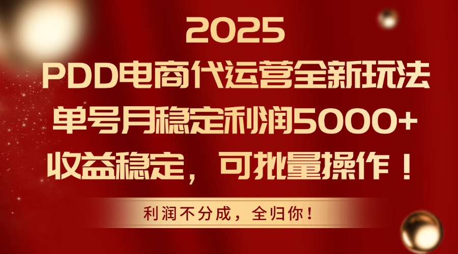 2025PDD电商代运营全新玩法，单号月稳定利润5000+，收益稳定，可批量操作-佳腾网赚