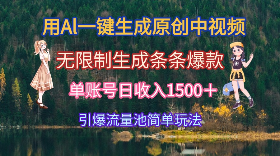 用Al一键生成原创中视频，无限制生成条条爆款，单账号日收入1500＋引爆...-佳腾网赚