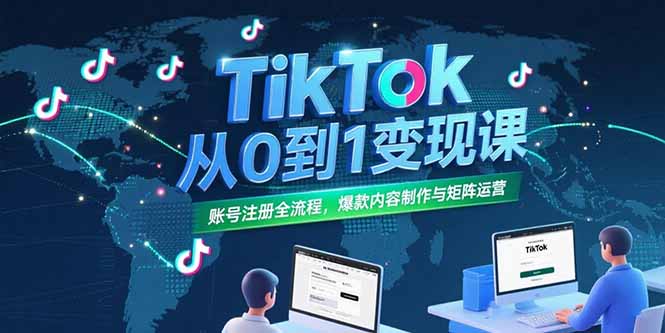 TikTok从0到1变现课，账号注册全流程，爆款内容制作与矩阵运营-佳腾网赚