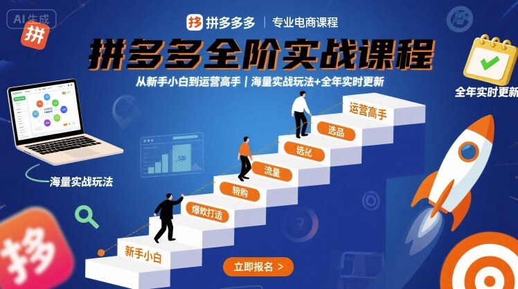 拼多多全阶实战课程，从新手小白到运营高手，海量实战玩法+全年实时更新【2025年9月更新】-佳腾网赚