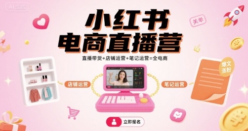 小红书电商直播营，直播带货+店铺运营+笔记运营=全电商-佳腾网赚