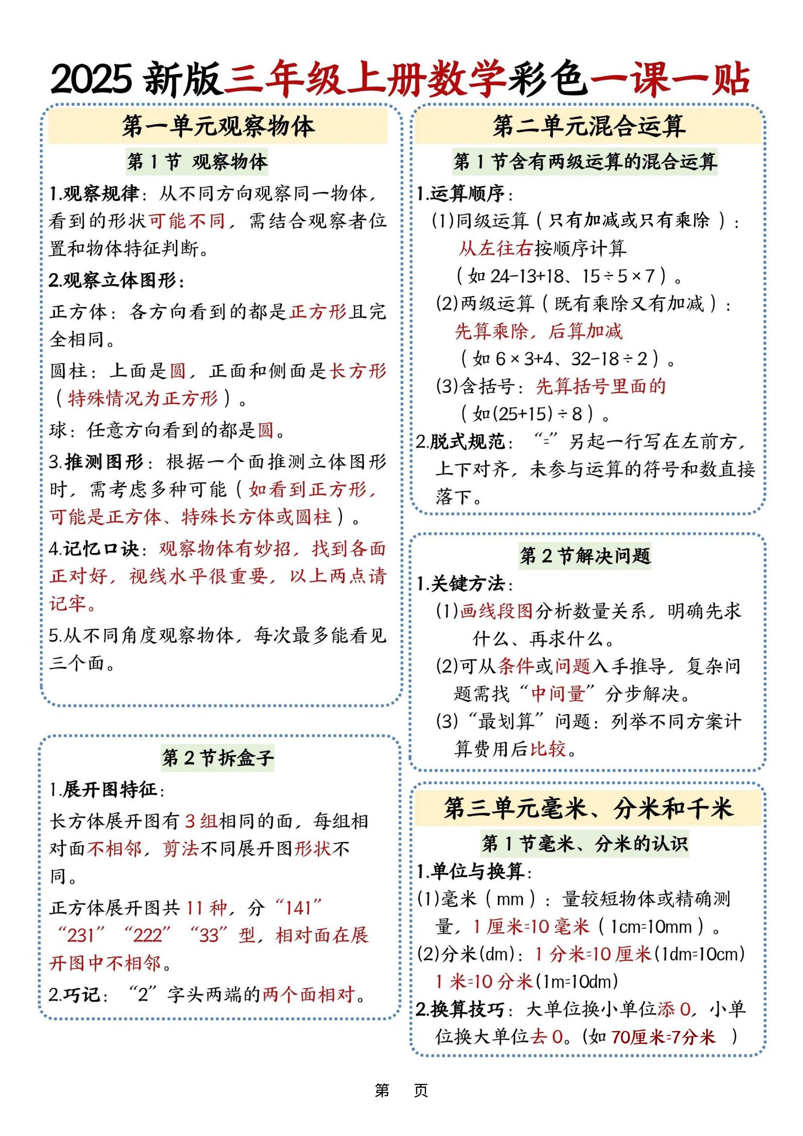 25新版三上数学课课贴-佳腾网赚