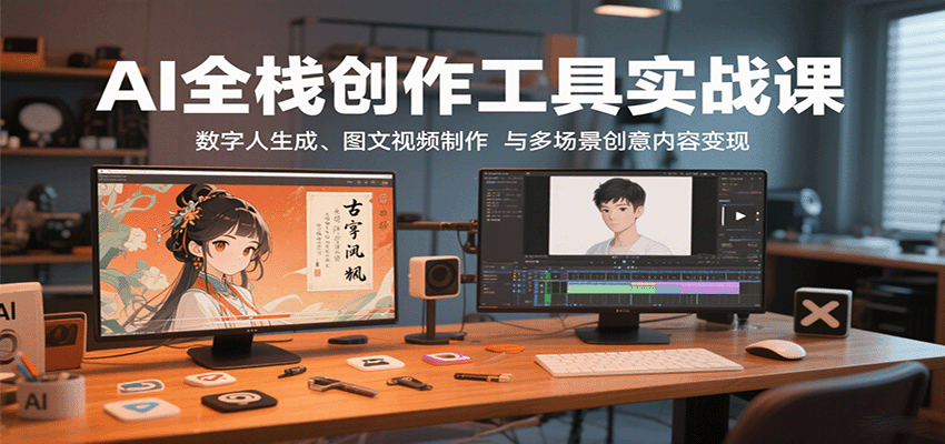 AI全栈创作工具实战课：数字人生成、图文视频制作与多场景创意内容变现-佳腾网赚