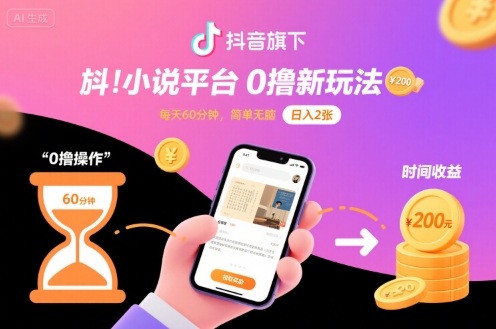 抖音旗下小说平台0撸新玩法，每天挂G60分钟，简单无脑，日入2张【揭秘】-佳腾网赚