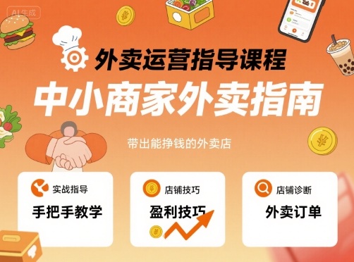外卖运营指导课程，中小商家外卖指南，手把手带出能挣钱的外卖店-佳腾网赚