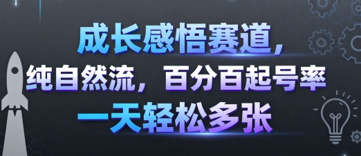 成长感悟赛道，纯自然流，百分百起号率 一天轻松多张-佳腾网赚