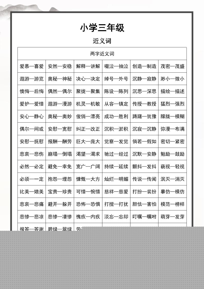三上语文近义词和反义词汇总-佳腾网赚